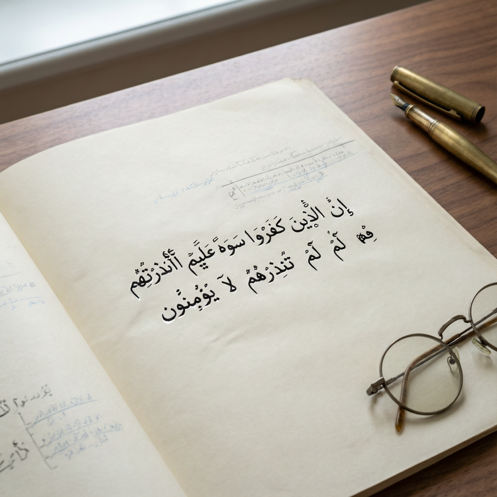 إِنَّ الَّذِينَ كَفَرُوا سَوَاءٌ عَلَيْهِمْ أَأَنذَرْتَهُمْ أَمْ لَمْ تُنذِرْهُمْ لَا يُؤْمِنُونَ